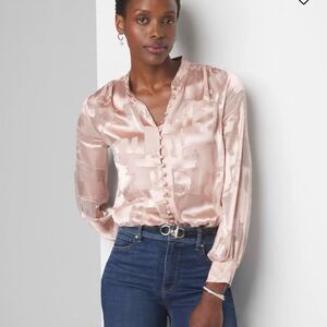 WHBM Satin Blouse in Blush Pink SZ L